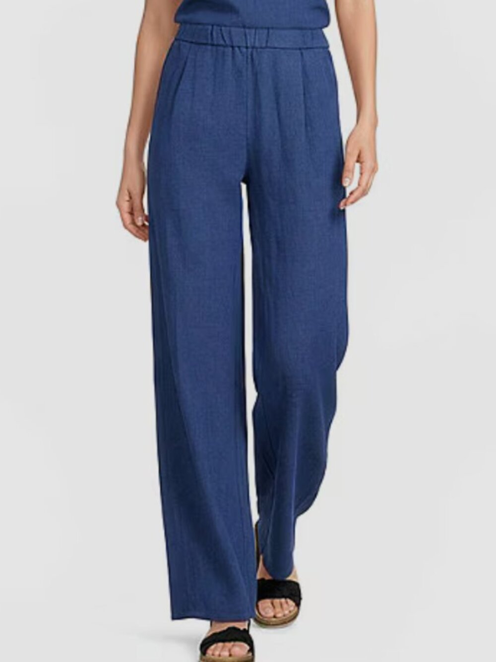 Womens Eileen Fisher Wide Leg Ankle Pants Plus Size 3X Blue Linen Flowy